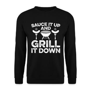Grill Spruch BBQ Party - Grillen - Unisex Pullover - Schwarz - Vorne - Alina (178cm) & Michal (187cm)