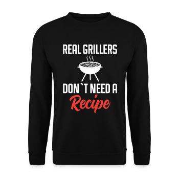 Echte Griller Brauchen Kein Rezept - Grillen - Unisex Pullover - Schwarz - Vorne - Alina (178cm) & Michal (187cm)