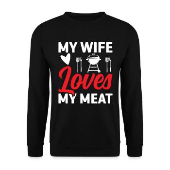 Meine Frau Liebt Mein Fleisch - Grillen - Unisex Pullover - Schwarz - Vorne - Alina (178cm) & Michal (187cm)
