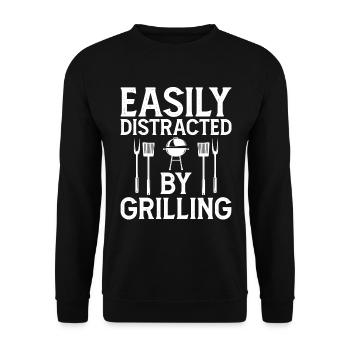 Leicht Durch Grillen Abgelenkt - Grillen - Unisex Pullover - Schwarz - Vorne - Alina (178cm) & Michal (187cm)