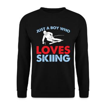Nur Ein Junge Der Skifahren Liebt - Skifahrer - Unisex Pullover - Schwarz - Vorne - Alina (178cm) & Michal (187cm)