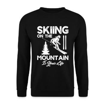 Skifahren Am Berg Ist Dein Leben - Skifahren - Unisex Pullover - Schwarz - Vorne - Alina (178cm) & Michal (187cm)