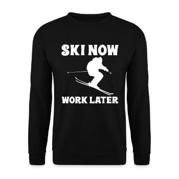 Ski Jetzt Arbeiten Später - Unisex Pullover - Schwarz - Vorne - Alina (178cm) & Michal (187cm)
