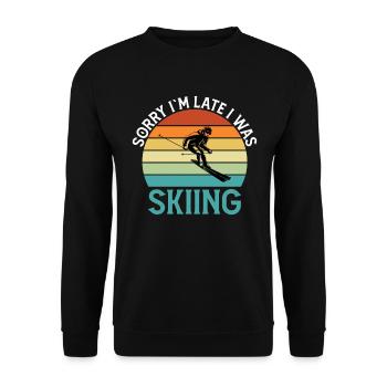 Entschuldigung Ich Bin Spät Ich War Skifahren Ski - Unisex Pullover - Schwarz - Vorne - Alina (178cm) & Michal (187cm)