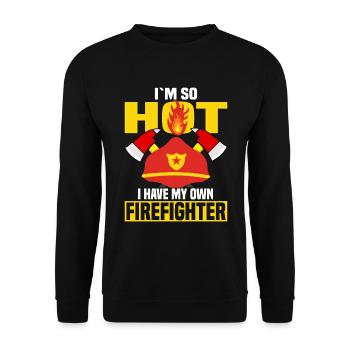 Ich Bin Heiß Das Ich Meinen Eigenen Feuerwehrmann - Unisex Pullover - Schwarz - Vorne - Alina (178cm) & Michal (187cm)