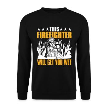 Dieser Feuerwehrmann Wird Sie Nass Machen - Unisex Pullover - Schwarz - Vorne - Alina (178cm) & Michal (187cm)