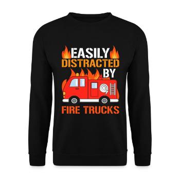 Facilement distrait par les camions de pompiers - Pompiers - Sweat-shirt Unisexe - noir - Devant - Alina (178cm) & Michal (187cm)