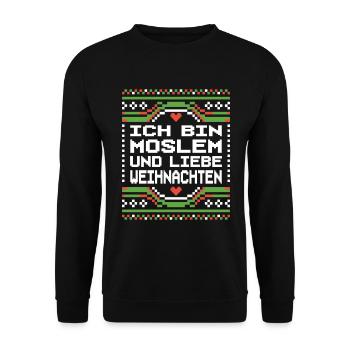 Ich bin Moslem und liebe Weihnachten - Unisex Pullover - Schwarz - Vorne - Alina (178cm) & Michal (187cm)