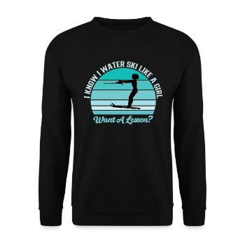 Ich Weiß Das Ich Wie Ein Mädchen Wasserski Fahre - Unisex Pullover - Schwarz - Vorne - Alina (178cm) & Michal (187cm)