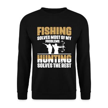 Fishing solves most of my problems hunting - Unisex Sweatshirt - black - Front - Alina (178cm) & Michal (187cm)