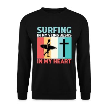Surfen In Meinen Adern Jesus In Meinem Herzen Surf - Unisex Pullover - Schwarz - Vorne - Alina (178cm) & Michal (187cm)