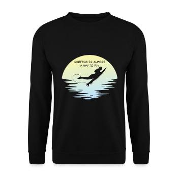Surfen Ist Fast Ein Weg Zu Fliegen - Surfen - Unisex Pullover - Schwarz - Vorne - Alina (178cm) & Michal (187cm)
