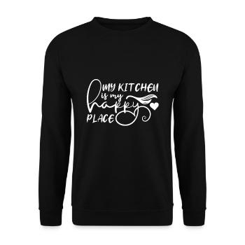 Meine Küche Ist Mein Glücklicher Ort - Kochen - Unisex Pullover - Schwarz - Vorne - Alina (178cm) & Michal (187cm)