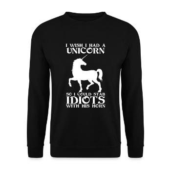 Ich Wünschte Ich Hätte Einhorn Damit Ich Idioten - Unisex Pullover - Schwarz - Vorne - Alina (178cm) & Michal (187cm)