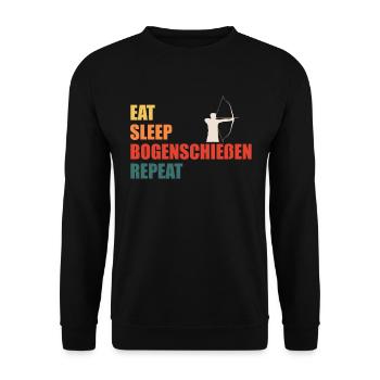 Eat Sleep Bogenschießen Repeat Spruch Geschenk - Unisex Pullover - Schwarz - Vorne - Alina (178cm) & Michal (187cm)