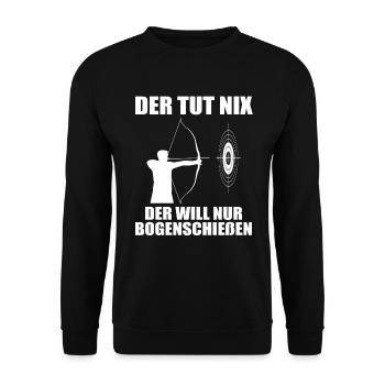 Bogenschießen Bogenschütze Spruch Geschenk Herren - Unisex Pullover - Schwarz - Vorne - Alina (178cm) & Michal (187cm)
