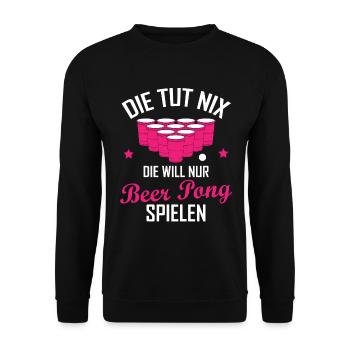 Beer Pong Bier Pong Lustiger Spruch Geschenk - Unisex Pullover - Schwarz - Vorne - Alina (178cm) & Michal (187cm)