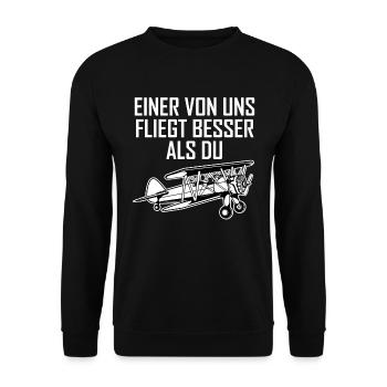 Doppeldecker Flugzeug Pilot Cooler Spruch Geschenk - Unisex Pullover - Schwarz - Vorne - Alina (178cm) & Michal (187cm)