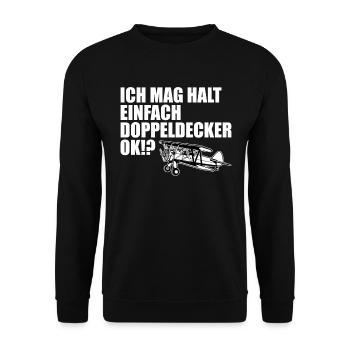 Doppeldecker Flugzeug Pilot Cooler Spruch Geschenk - Unisex Pullover - Schwarz - Vorne - Alina (178cm) & Michal (187cm)