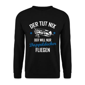 Doppeldecker Flugzeug Pilot Cooler Spruch Geschenk - Unisex Pullover - Schwarz - Vorne - Alina (178cm) & Michal (187cm)