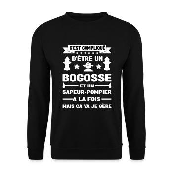 Bogosse et pompier humour pompier sapeur pompier - Sweat-shirt Unisexe - noir - Devant - Alina (178cm) & Michal (187cm)
