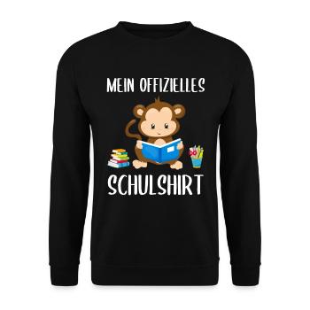 Affe Schulshirt Schulbeginn Schule Geschenk - Unisex Pullover - Schwarz - Vorne - Alina (178cm) & Michal (187cm)