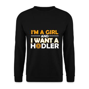 Ich Bin Ein Mädchen Und Ich Will Einen Hodler - Unisex Pullover - Schwarz - Vorne - Alina (178cm) & Michal (187cm)