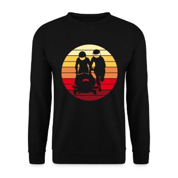 Bobfahrer Bobfahren Bobsport Retro Geschenk - Unisex Pullover - Schwarz - Vorne - Alina (178cm) & Michal (187cm)