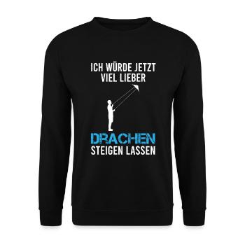 Drachenfliegen Drachensteigen Spruch Geschenk - Unisex Pullover - Schwarz - Vorne - Alina (178cm) & Michal (187cm)