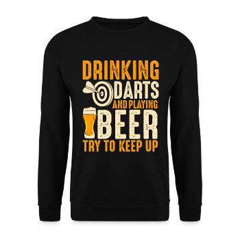 Dart Trinken und Bier Spielen Versuche Mitzuhalten - Unisex Pullover - Schwarz - Vorne - Alina (178cm) & Michal (187cm)