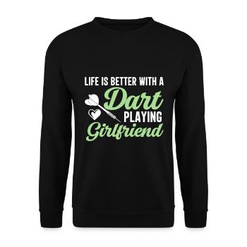 Life is better with a dart-playing fre - Unisex Sweatshirt - black - Front - Alina (178cm) & Michal (187cm)