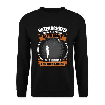 Drachenfliegen Alter Mann Spruch Geschenk - Unisex Pullover - Schwarz - Vorne - Alina (178cm) & Michal (187cm)
