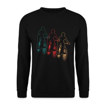 Radfahrerin Mountainbike Fahrer Retro Geschenk - Unisex Pullover - Schwarz - Vorne - Alina (178cm) & Michal (187cm)
