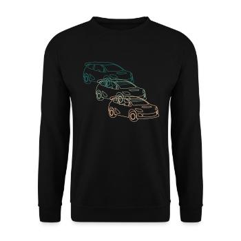 Rallye Motorsport Rennwagen Fahrer Retro Geschenk - Unisex Pullover - Schwarz - Vorne - Alina (178cm) & Michal (187cm)