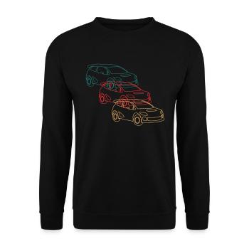 Rallye Motorsport Rennwagen Fahrer Retro Geschenk - Unisex Pullover - Schwarz - Vorne - Alina (178cm) & Michal (187cm)