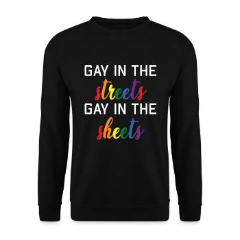 Gay on the street Gay in bed - Unisex Sweatshirt - black - Front - Alina (178cm) & Michal (187cm)