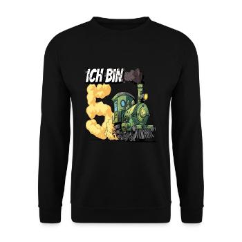 Ich bin 5 - 5. Geburtstag Zug Dampflok - Unisex Pullover - Schwarz - Vorne - Alina (178cm) & Michal (187cm)