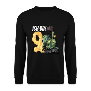 Ich bin 9 - 9. Geburtstag Zug Dampflok - Unisex Pullover - Schwarz - Vorne - Alina (178cm) & Michal (187cm)