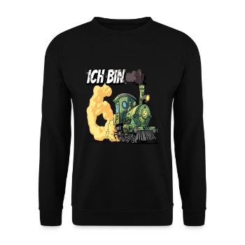 Ich bin 6 - 6. Geburtstag Zug Dampflok - Unisex Pullover - Schwarz - Vorne - Alina (178cm) & Michal (187cm)