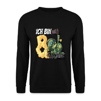 Ich bin 8 - 8. Geburtstag Zug Dampflok - Unisex Pullover - Schwarz - Vorne - Alina (178cm) & Michal (187cm)