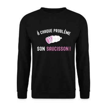 Problème Saucisson Drôle - Cadeau Apéro Humour - Sweat-shirt Unisexe - noir - Devant - Alina (178cm) & Michal (187cm)