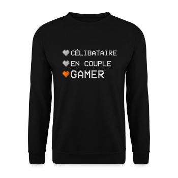 Célibataire Couple Gamer Cadeau Geek St Valentin - Sweat-shirt Unisexe - noir - Devant - Alina (178cm) & Michal (187cm)