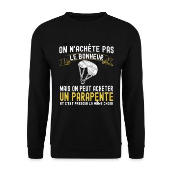 On n'achète pas le Bonheur Cadeau Parapente Humour - Sweat-shirt Unisexe - noir - Devant - Alina (178cm) & Michal (187cm)