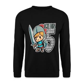Ich bin 5 - 5. Geburtstag - Ritter - Unisex Pullover - Schwarz - Vorne - Alina (178cm) & Michal (187cm)
