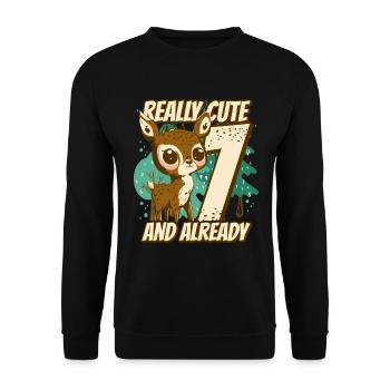 really Cute and already 7 - fawn children birthday - Unisex Pullover - Schwarz - Vorne - Alina (178cm) & Michal (187cm)
