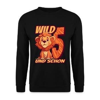 Wild und schon 5 Jahre - 5. Geburtstag Löwe - Unisex Pullover - Schwarz - Vorne - Alina (178cm) & Michal (187cm)