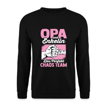 Opa & Enkelin Das Perfekte Chaos Team Familie - Unisex Pullover - Schwarz - Vorne - Alina (178cm) & Michal (187cm)