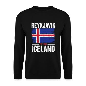 Drapeau de l’Islande | Création 1786 | Vintage Reykjavik - Sweat-shirt Unisexe - noir - Devant - Alina (178cm) & Michal (187cm)