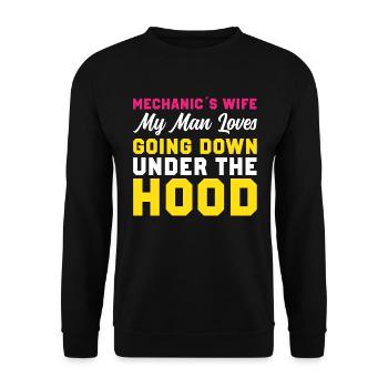 La femme du mécanicien Mon mari l’aime - Sweat-shirt Unisexe - noir - Devant - Alina (178cm) & Michal (187cm)