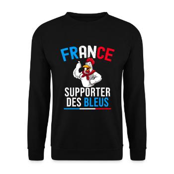 J'Peux Pas Supporter Bleus Fan Foot France Maillot - Sweat-shirt Unisexe - noir - Devant - Alina (178cm) & Michal (187cm)
